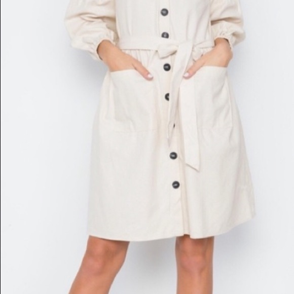 Cream 3/4 sleeve button down dress - Picture 2 of 2